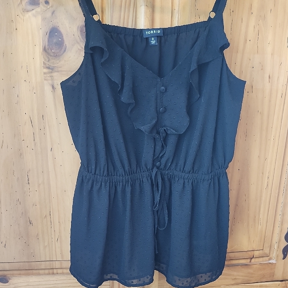 Black Ruffled Sleeveless Top by Torrid